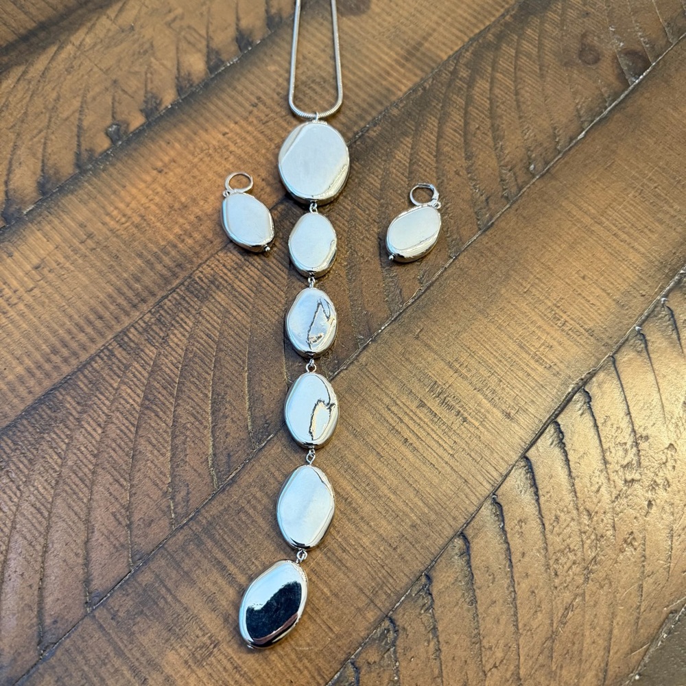Silver tone drop necklace and earrings set